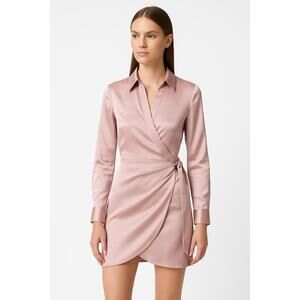 Zara Dress Womens Size Small Light Pink Shirt Satin Collared Wrap Elegant Dress